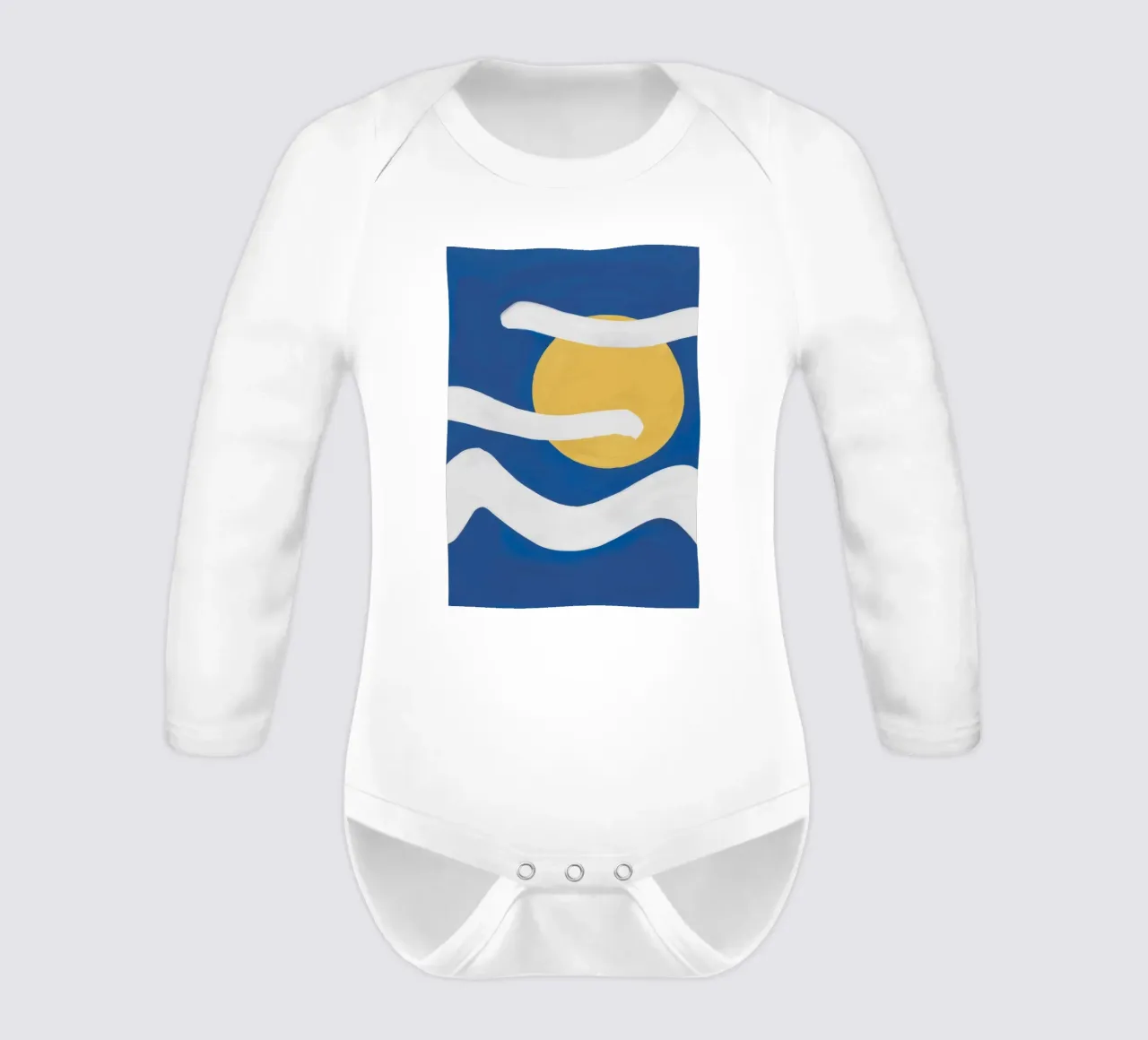 Azure Dream Waves long-sleeve baby romper by Dawn Light