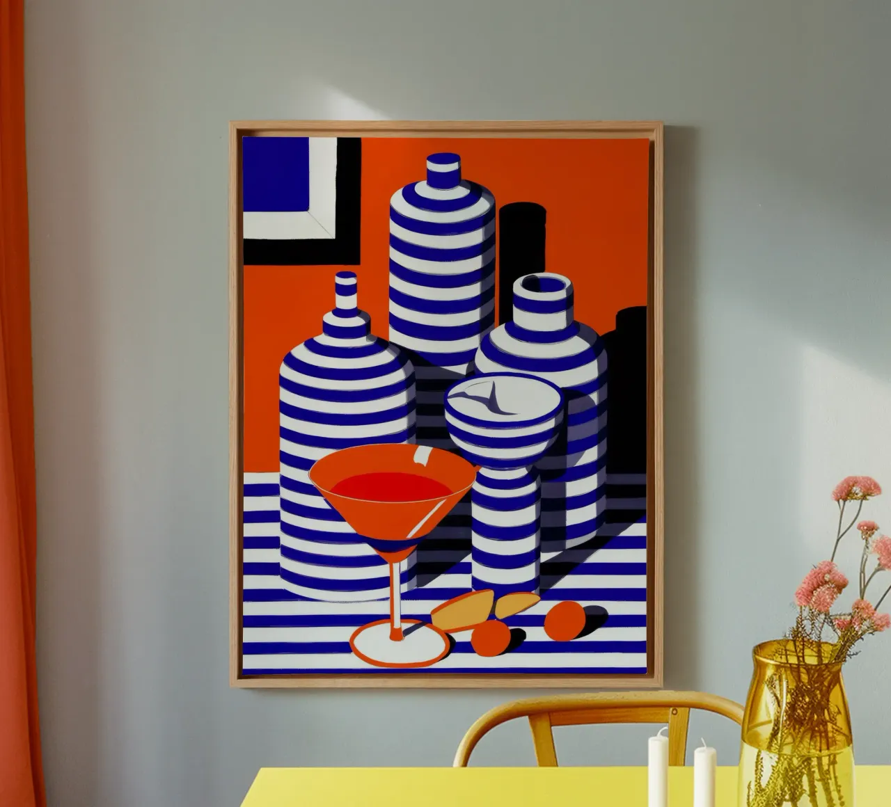 Oranje gestreepte rapsodie canvas met Baklijst van Dawn Light