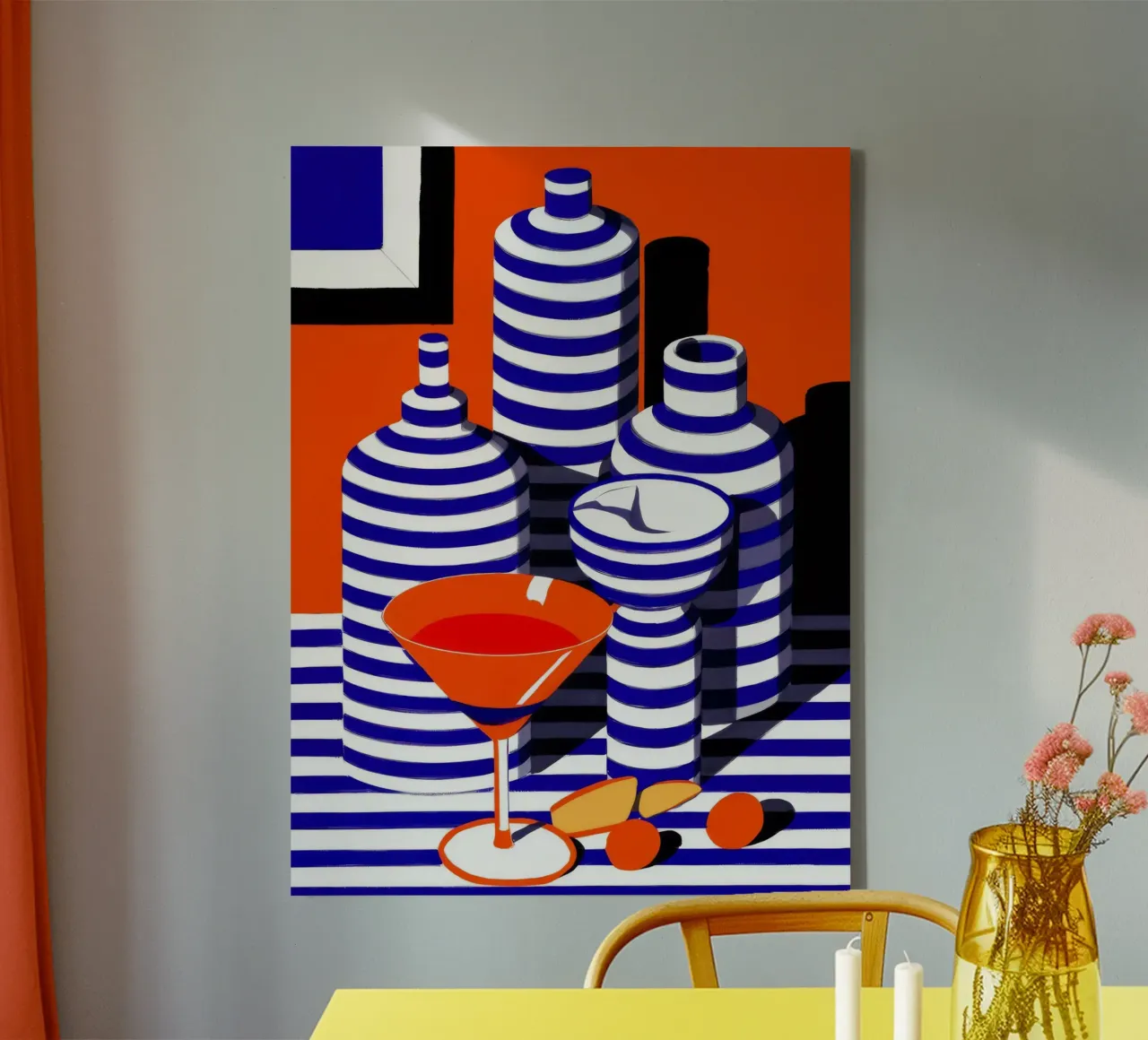 Oranje gestreepte rapsodie canvas met Baklijst van Dawn Light