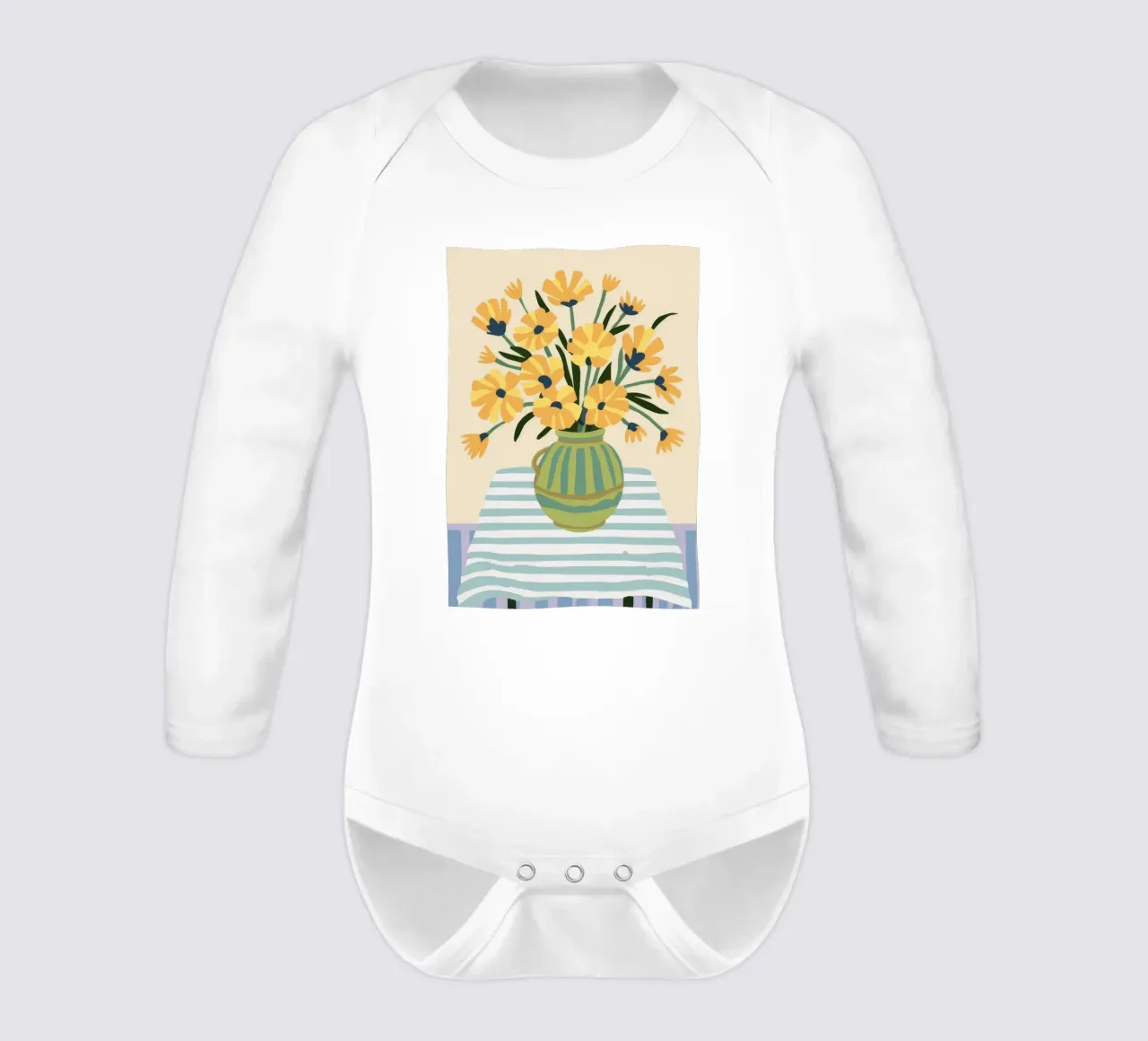 Golden Bloom Serenity long-sleeve baby romper by Dawn Light