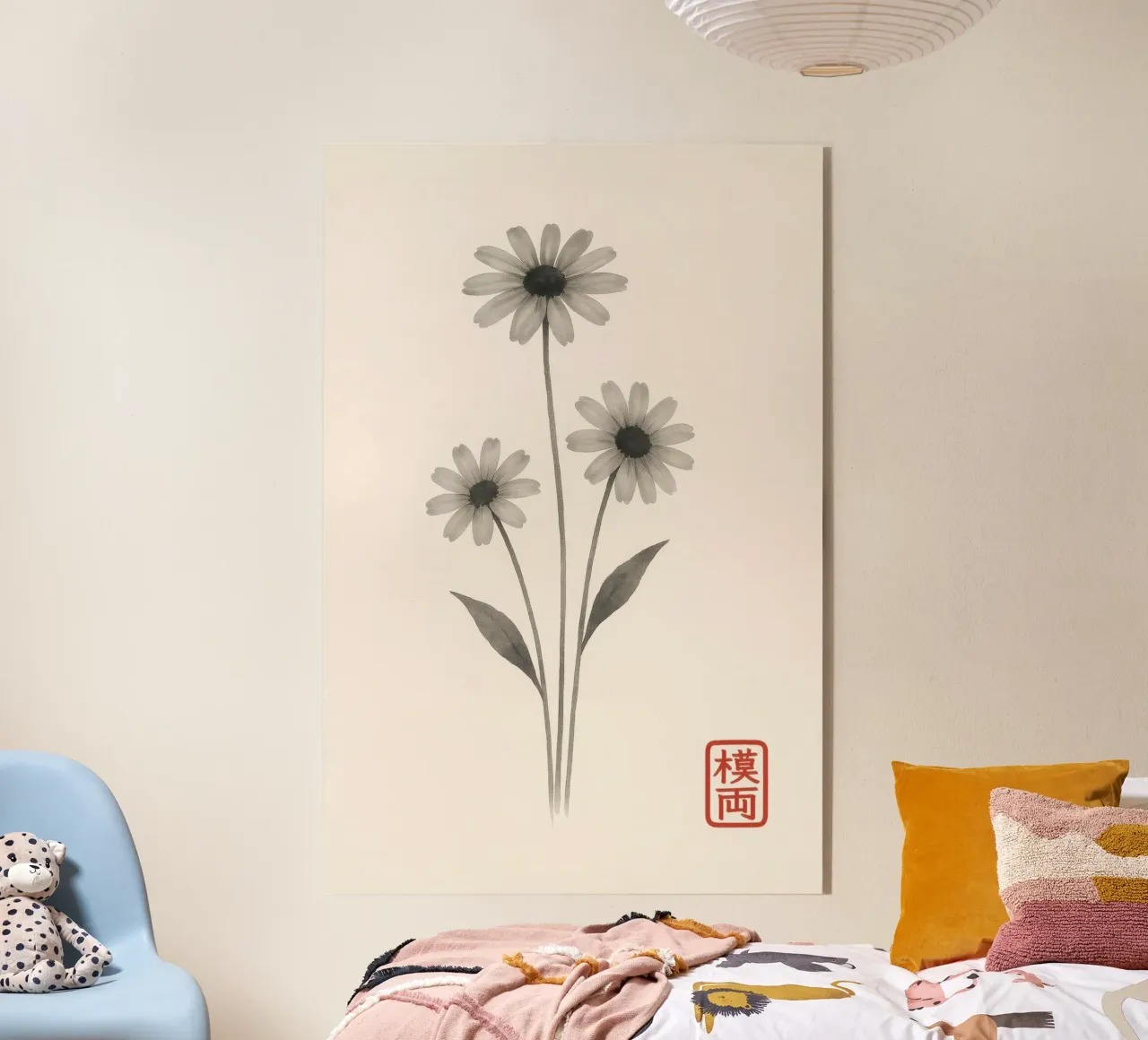 Tre fiori in stile giapponese Sumi-e plexiglass da Moqro Home Decoration