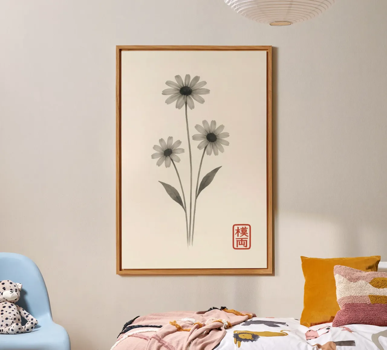 Tre fiori in stile giapponese Sumi-e alluminio dibond da Moqro Home Decoration