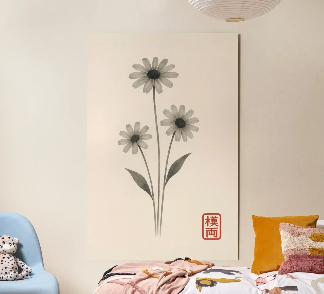 Tre fiori in stile giapponese Sumi-e alluminio dibond da Moqro Home Decoration
