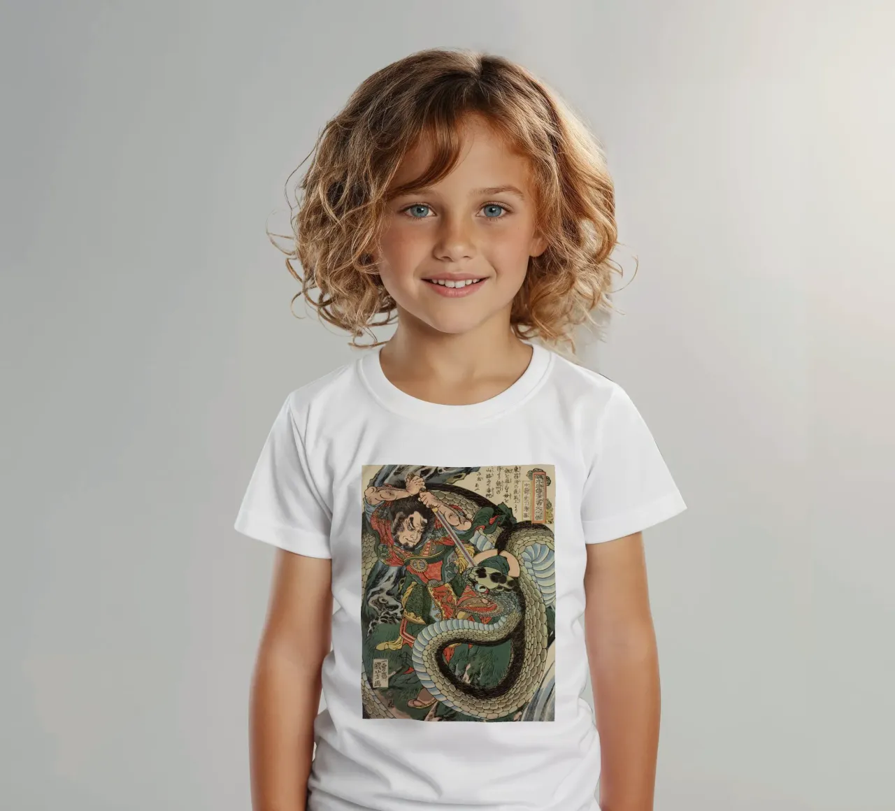 Samouraï combattant un python géant - Ukiyo-e japonais d'époque t-shirt enfant de Masterpieces Of Japanese Art