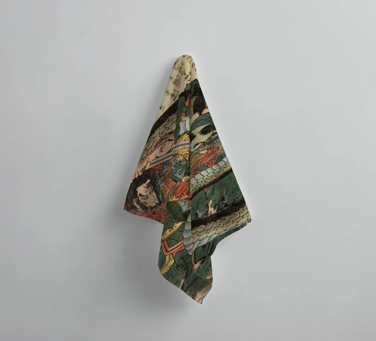 Samouraï combattant un python géant - Ukiyo-e japonais d'époque serviette de bain de Masterpieces Of Japanese Art