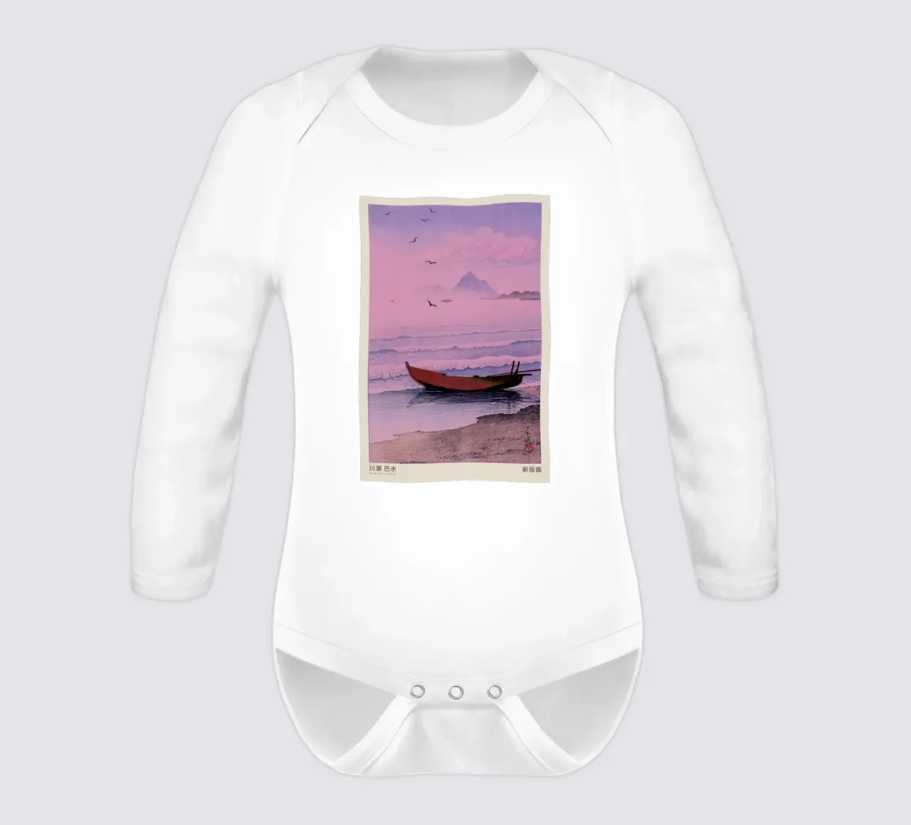 Hasui Kawase 3 long-sleeve baby romper by Vintage by JUNIQE
