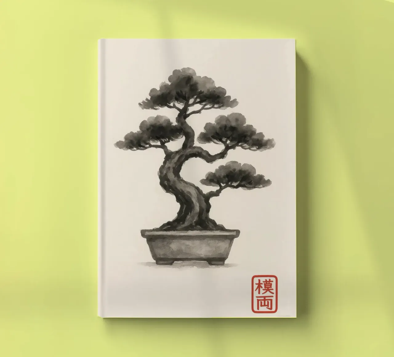 Bonsai in a Japanese Sumi-e style bowl notebook by Moqro Home Decoration