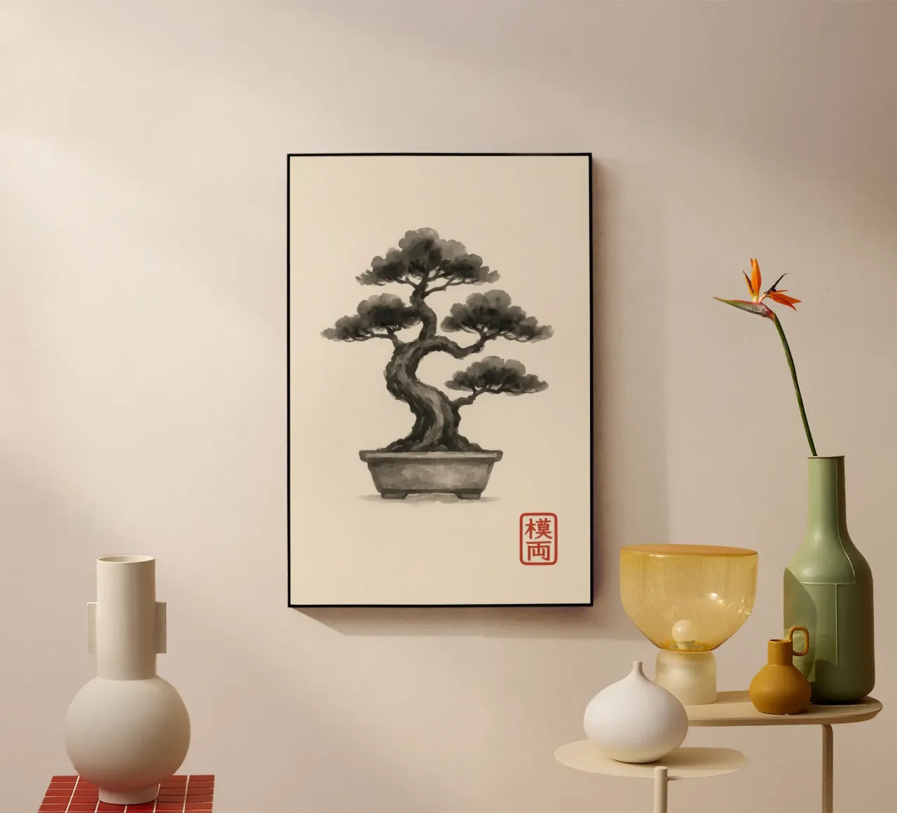 Bonsai in una ciotola giapponese in stile Sumi-e plexiglass da Moqro Home Decoration