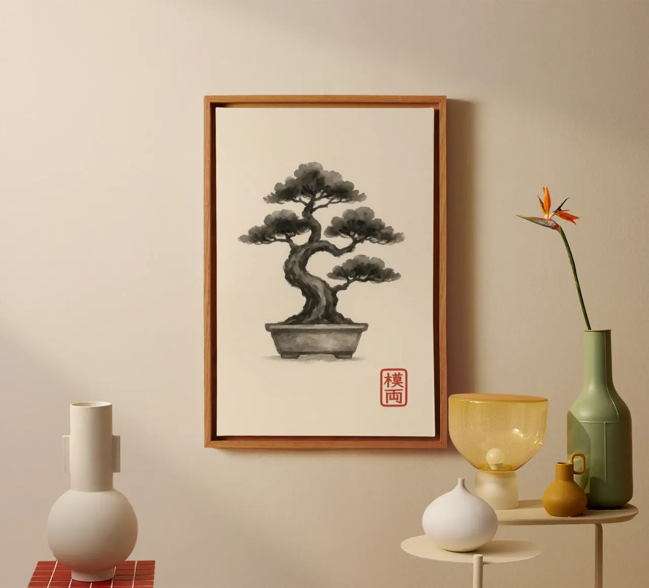 Bonsai in una ciotola giapponese in stile Sumi-e tela da Moqro Home Decoration