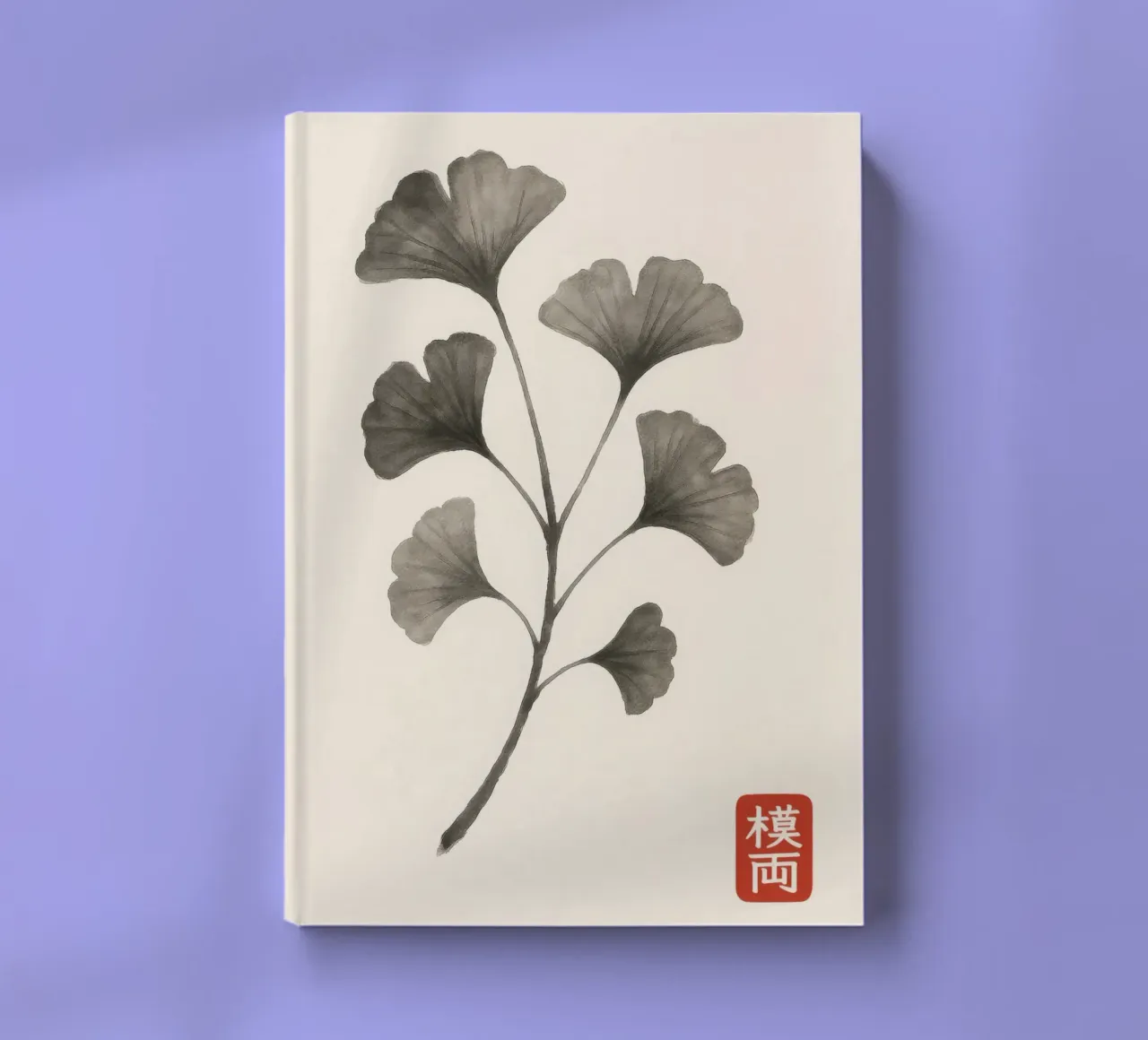 Ginkgo branch in Japanese Sumi-e style notebook by Moqro Home Decoration