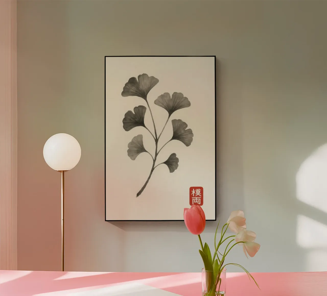 Ramo di ginkgo in stile Sumi-e giapponese plexiglass da Moqro Home Decoration