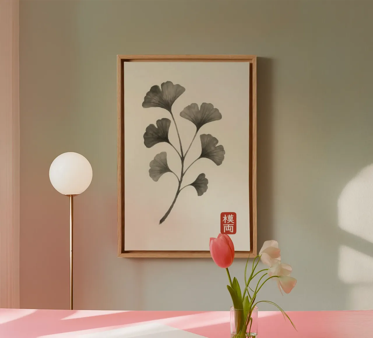 Ramo di ginkgo in stile Sumi-e giapponese tela da Moqro Home Decoration