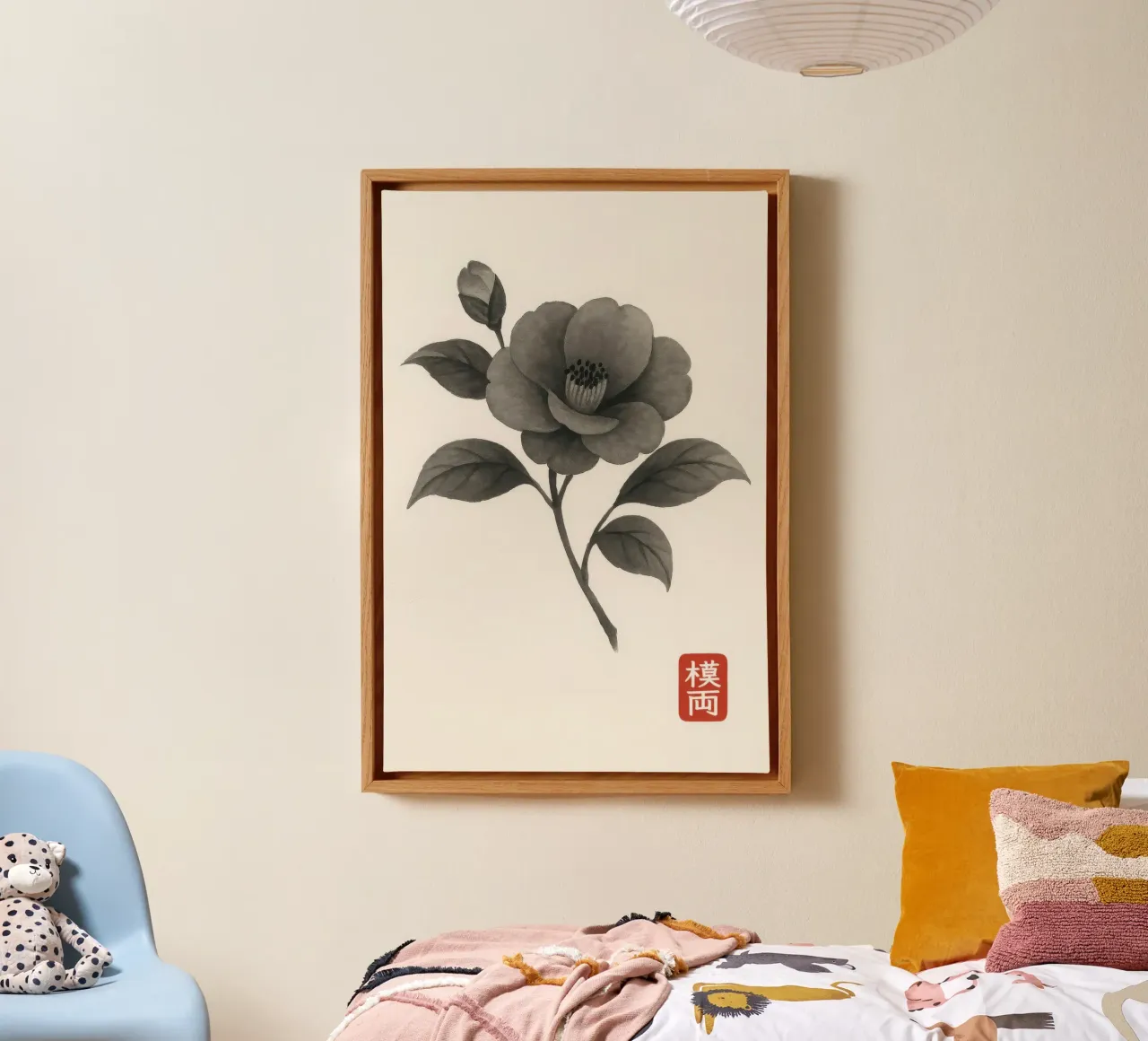 Fleur de camélia dans le style japonais Sumi-e toile de Moqro Home Decoration