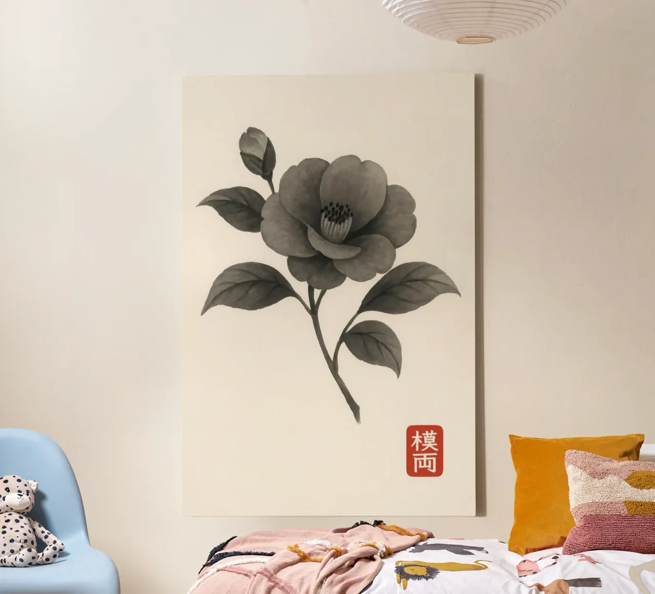 Fiori di camelia nello stile giapponese Sumi-e tela da Moqro Home Decoration