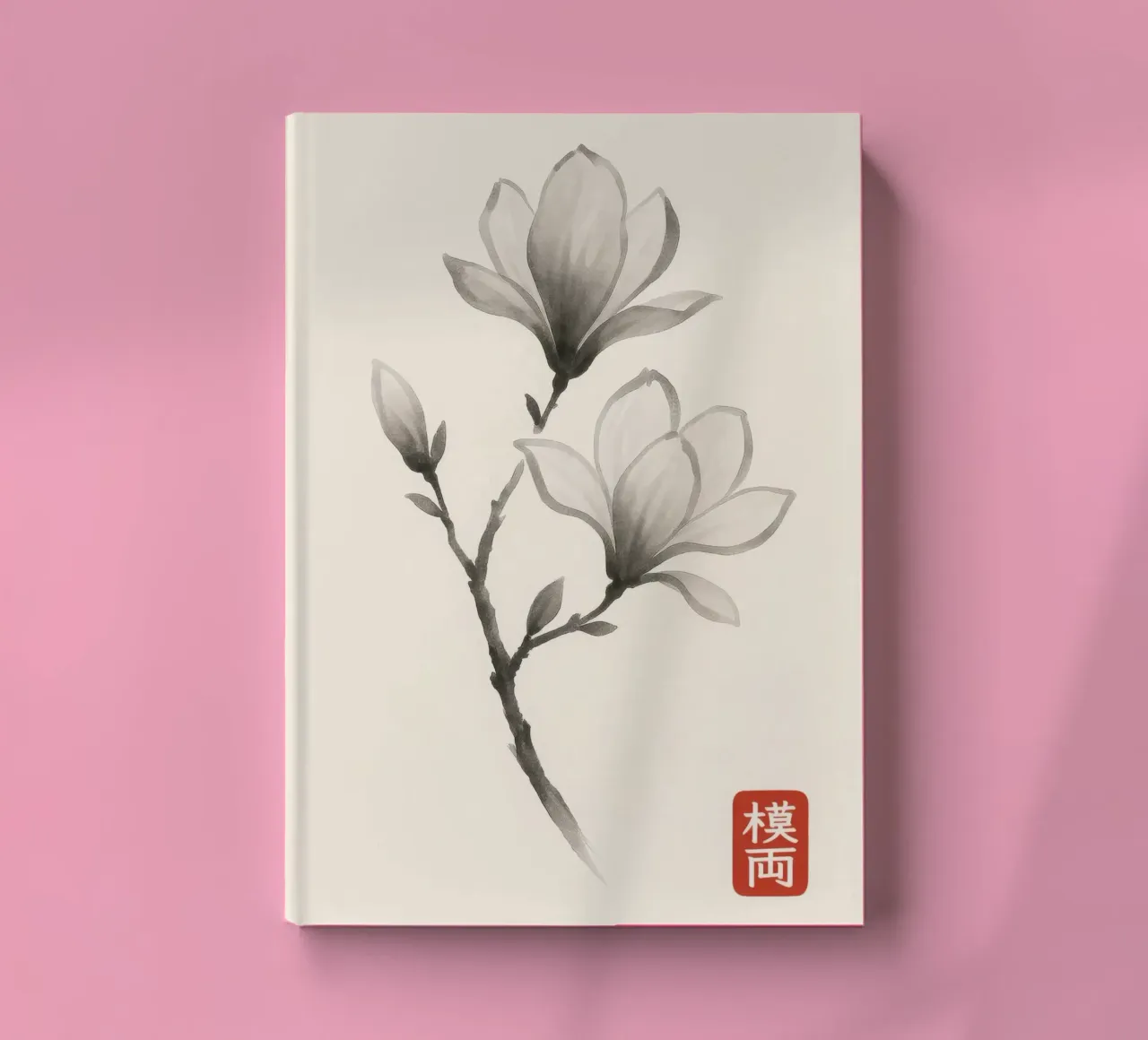 Magnolia branch in Japanese sumi-e style notebook by Moqro Home Decoration