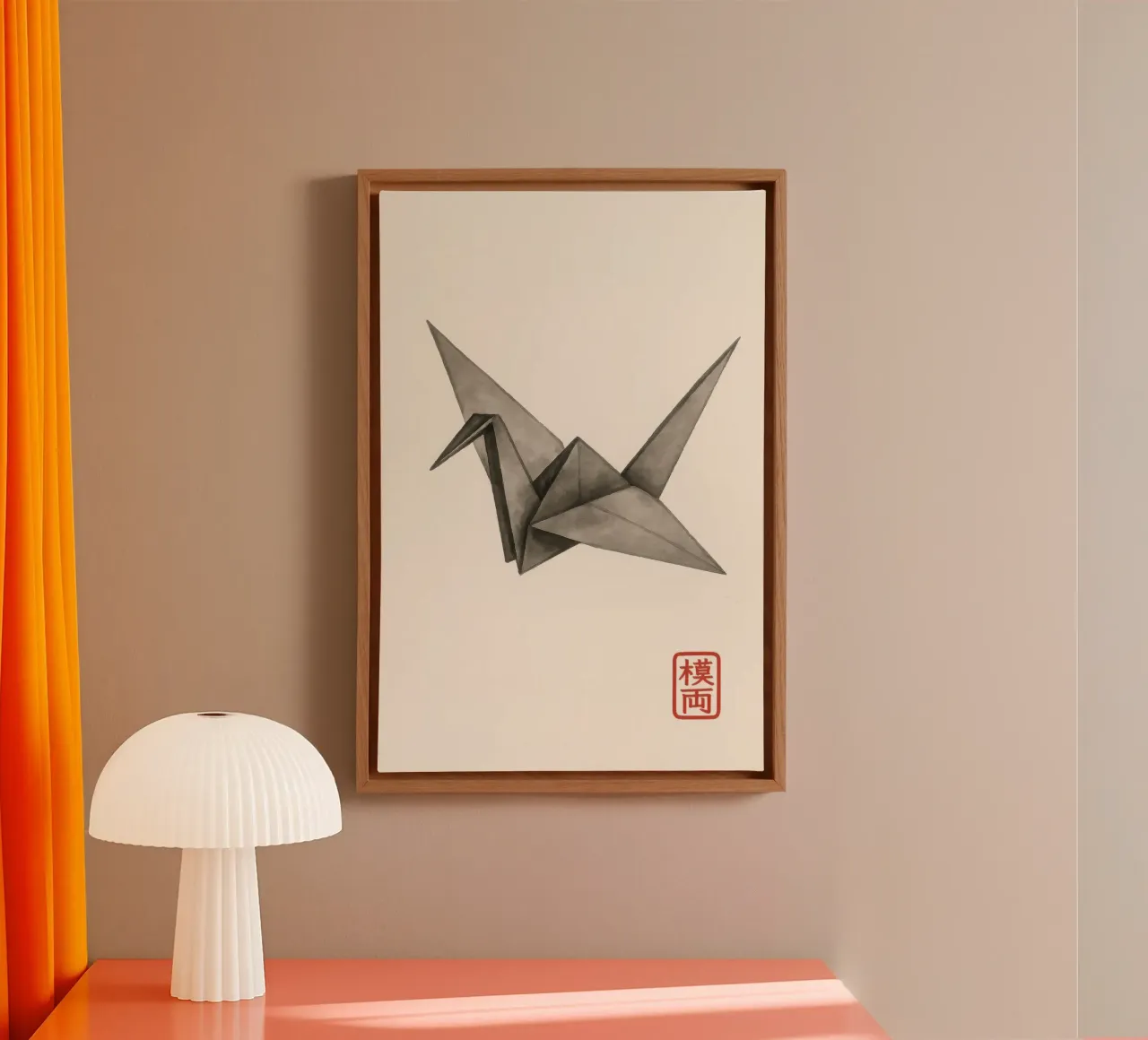 Origami kraanvogel in Japanse Sumi-e stijl canvas met Baklijst van Moqro Home Decoration