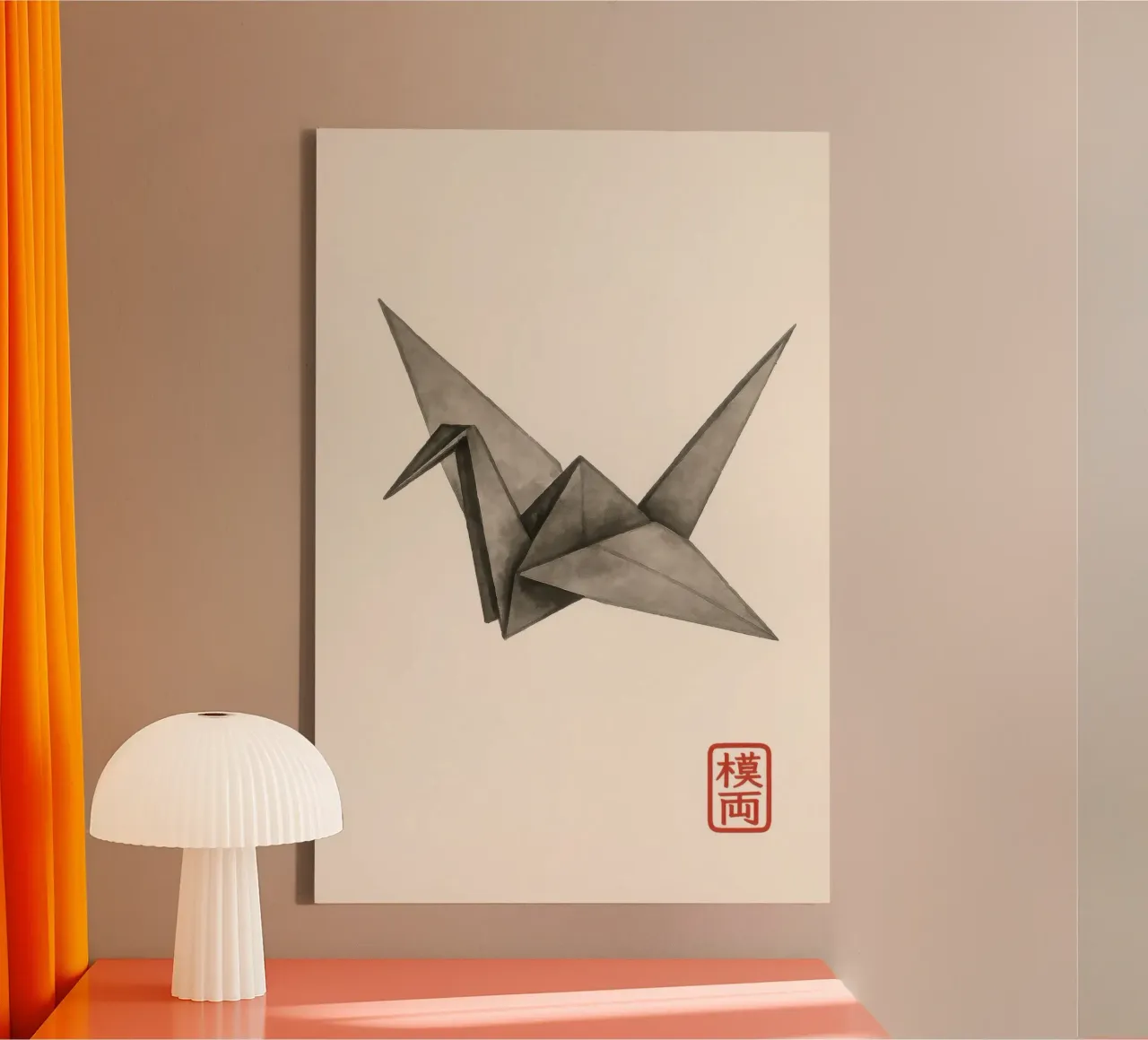 Origami kraanvogel in Japanse Sumi-e stijl canvas met Baklijst van Moqro Home Decoration
