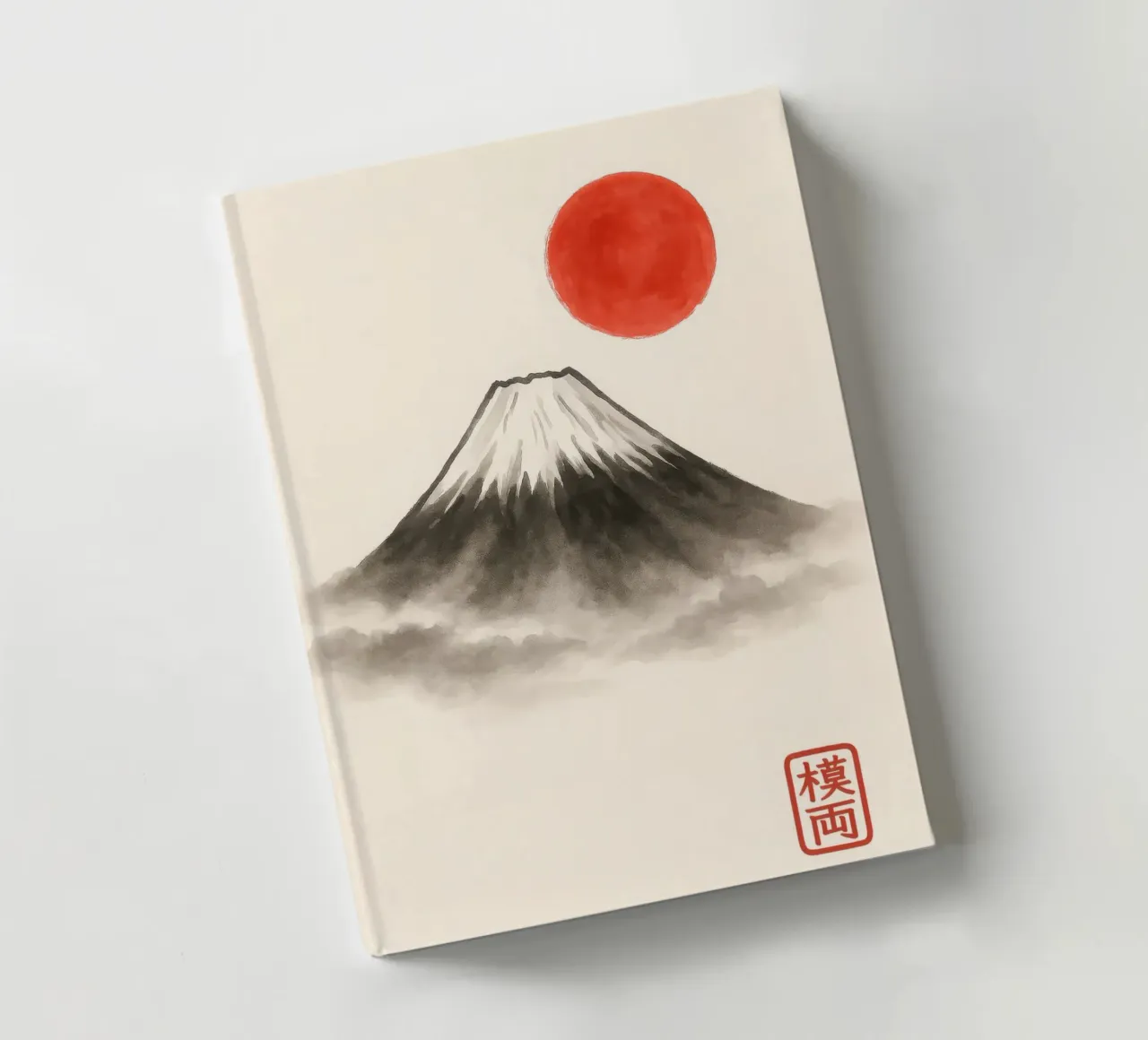 Il Monte Fuji con il sole rosso in un dipinto a inchiostro giapponese diario da Moqro Home Decoration