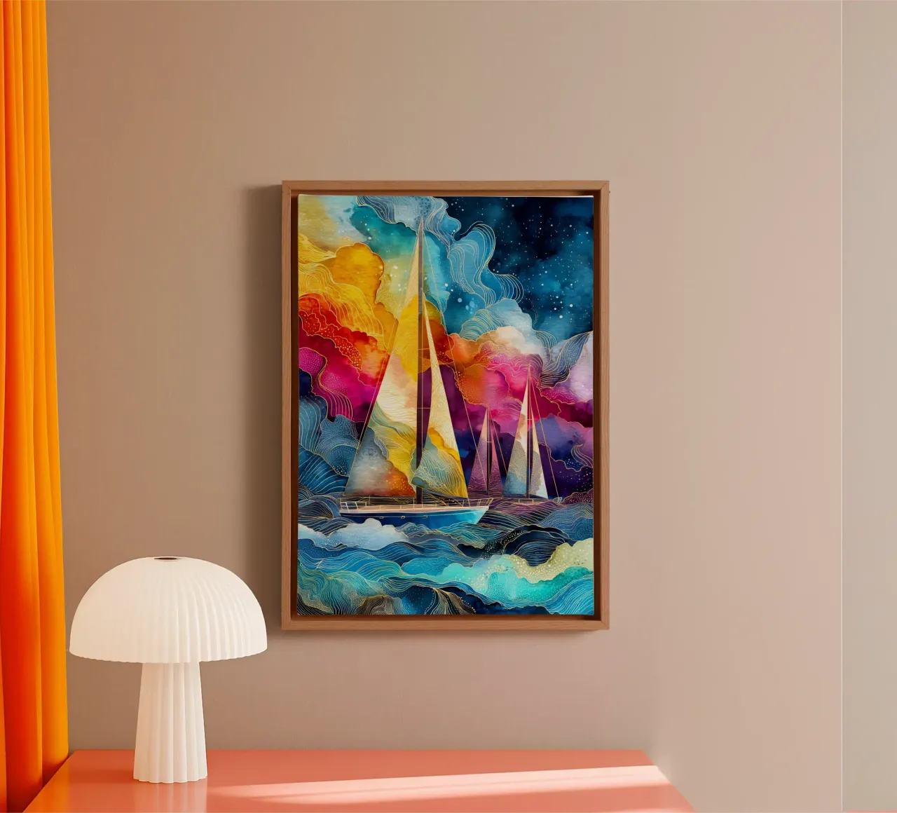 Nautica boten kunst canvas met Baklijst van Justyna Jaszke JBJart