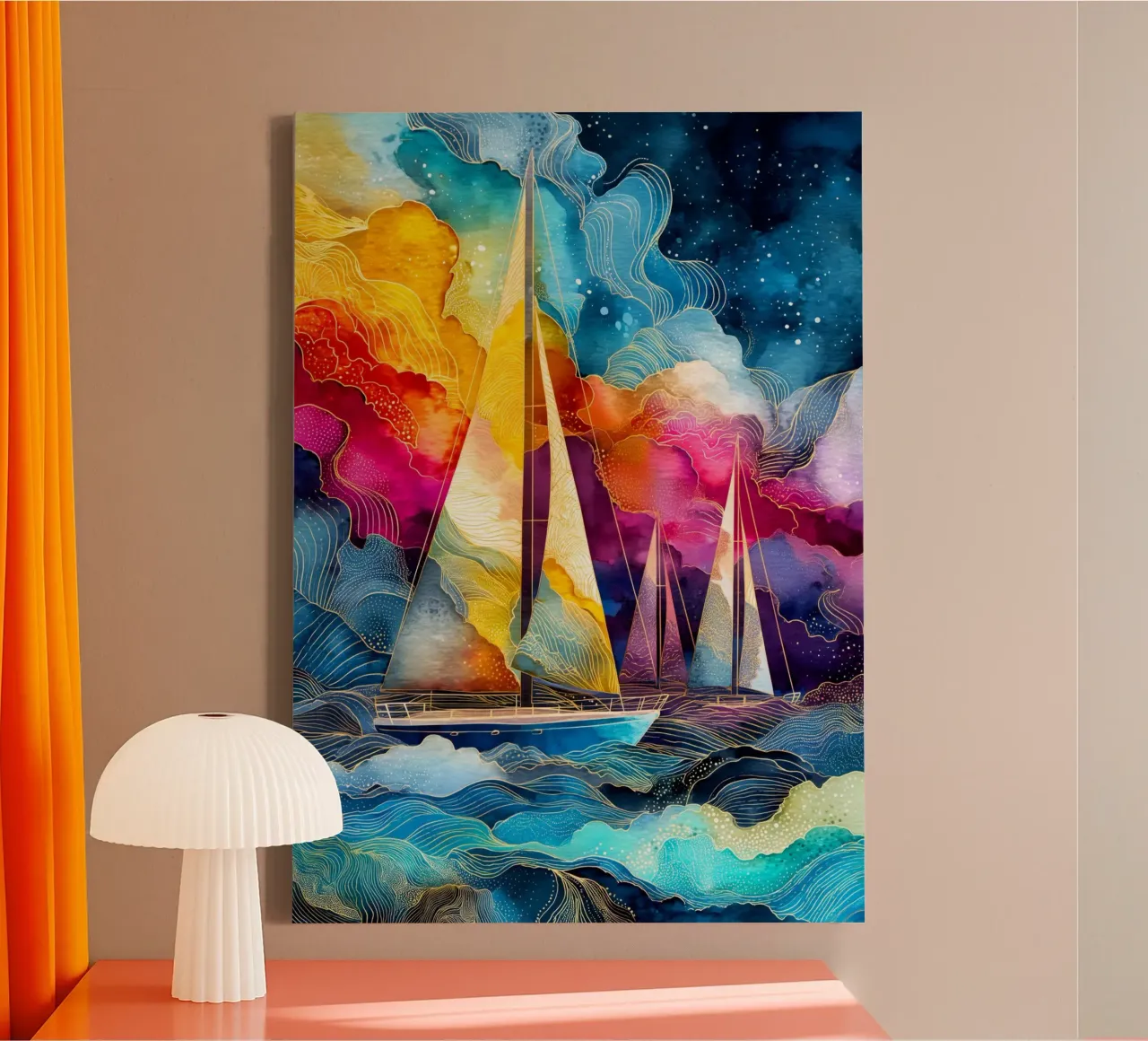 Nautica boten kunst canvas met Baklijst van Justyna Jaszke JBJart