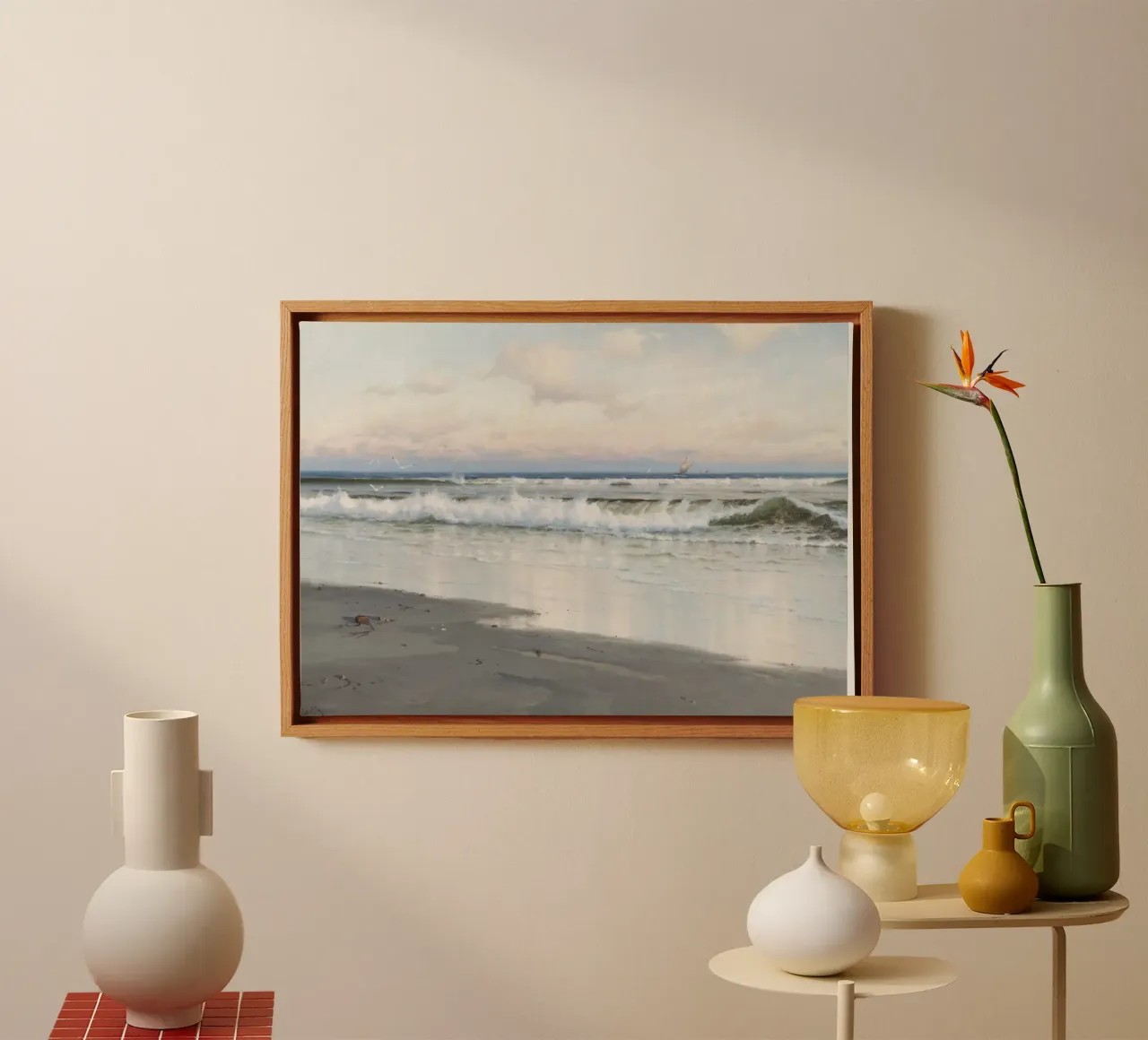 Ocean Waves Beach Art Print - Kustlandschap schilderij canvas met Baklijst van ClubArt