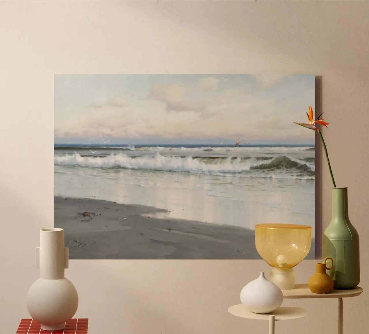 Ocean Waves Beach Art Print - Kustlandschap schilderij canvas met Baklijst van ClubArt