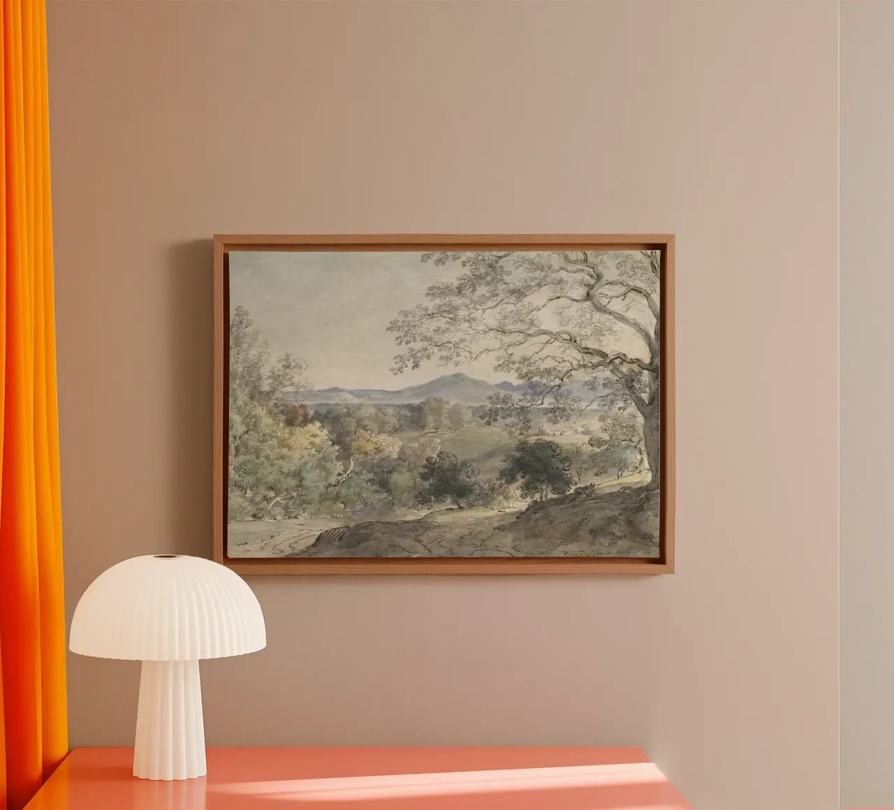 Kunstdruk van weids landschap in de vallei - Vintage platteland canvas met Baklijst van ClubArt