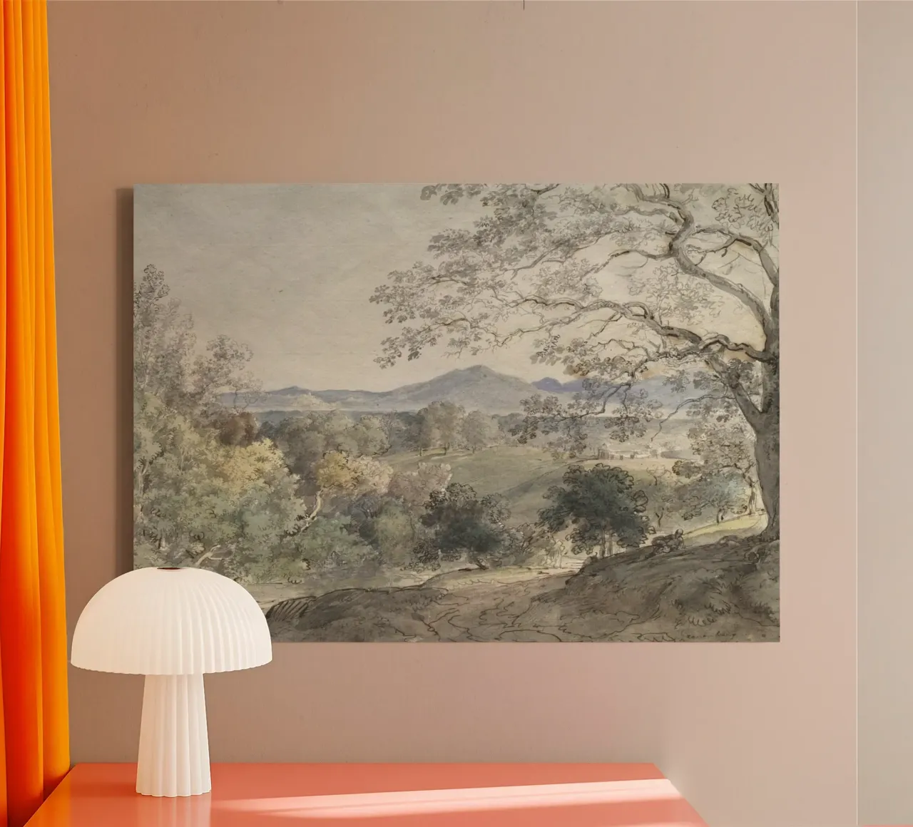 Kunstdruk van weids landschap in de vallei - Vintage platteland canvas met Baklijst van ClubArt