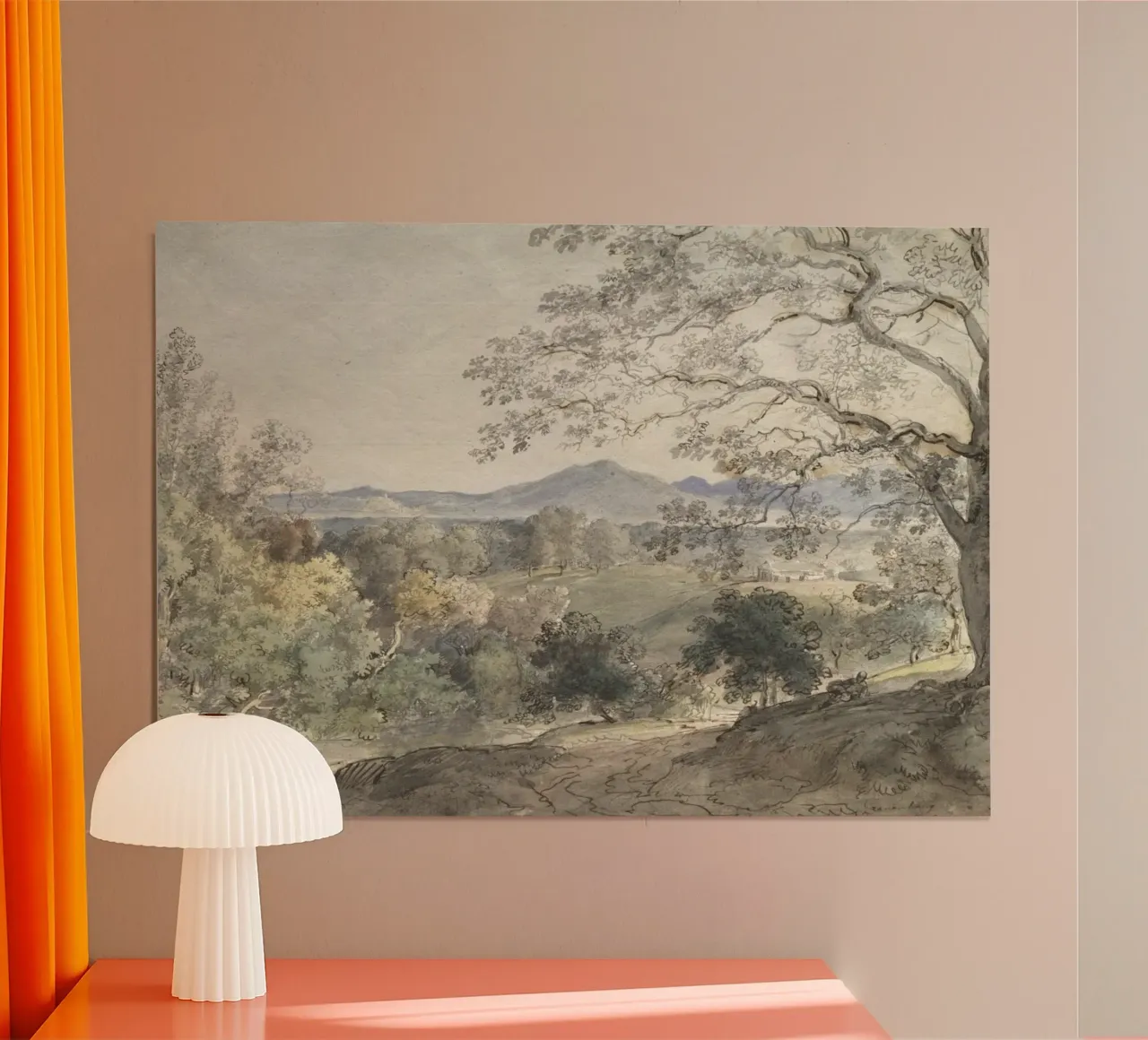 Kunstdruk van weids landschap in de vallei - Vintage platteland poster van ClubArt