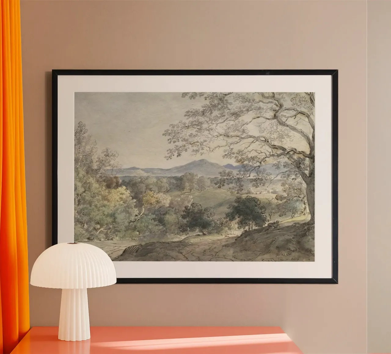 Kunstdruk van weids landschap in de vallei - Vintage platteland poster van ClubArt