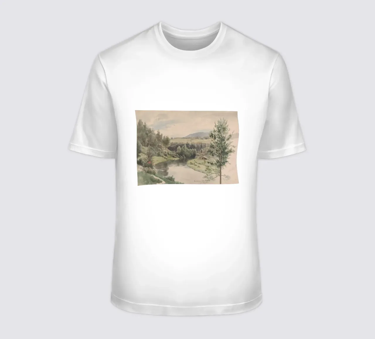 Paesaggio sereno della valle del fiume - Acquerello d'epoca t-shirt da ClubArt
