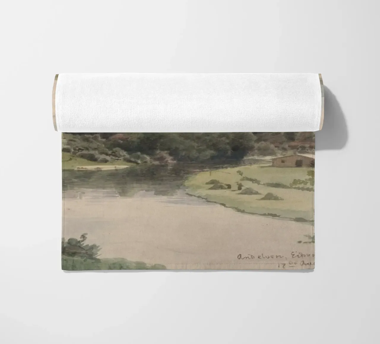 Paesaggio sereno della valle del fiume - Acquerello d'epoca telo mare da ClubArt