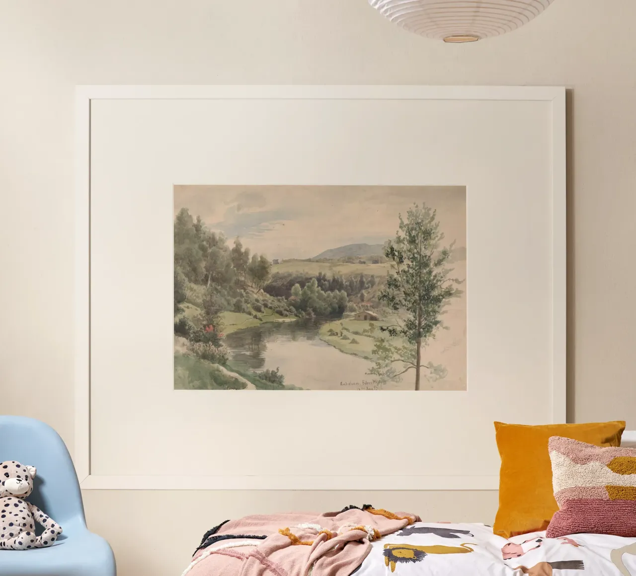 Paesaggio sereno della valle del fiume - Acquerello d'epoca carta hahnemühle da ClubArt