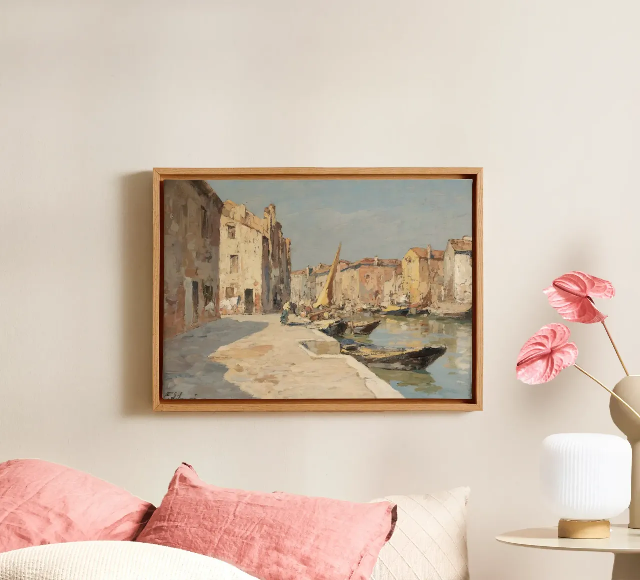 Venetian Canal Scene - Impressionist Cityscape Art Print canvas with Floater frame by ClubArt