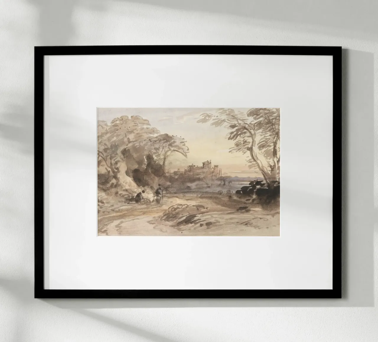 Paesaggio di rovine di un antico castello - Acquerello di epoca romantica poster con telaio in legno da ClubArt