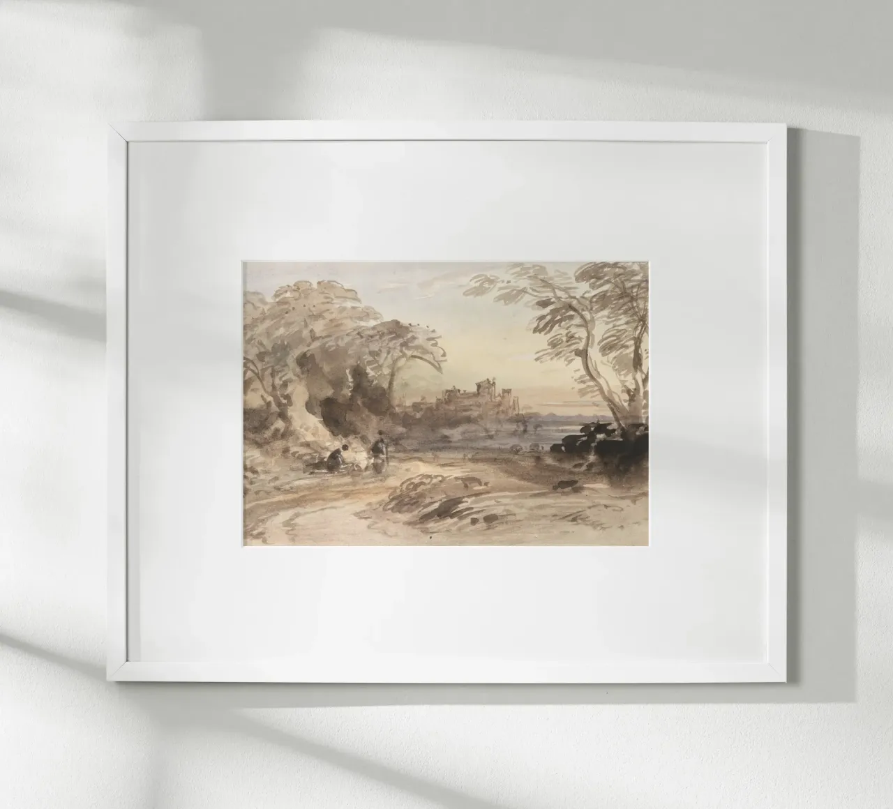 Paesaggio di rovine di un antico castello - Acquerello di epoca romantica poster con telaio in legno da ClubArt