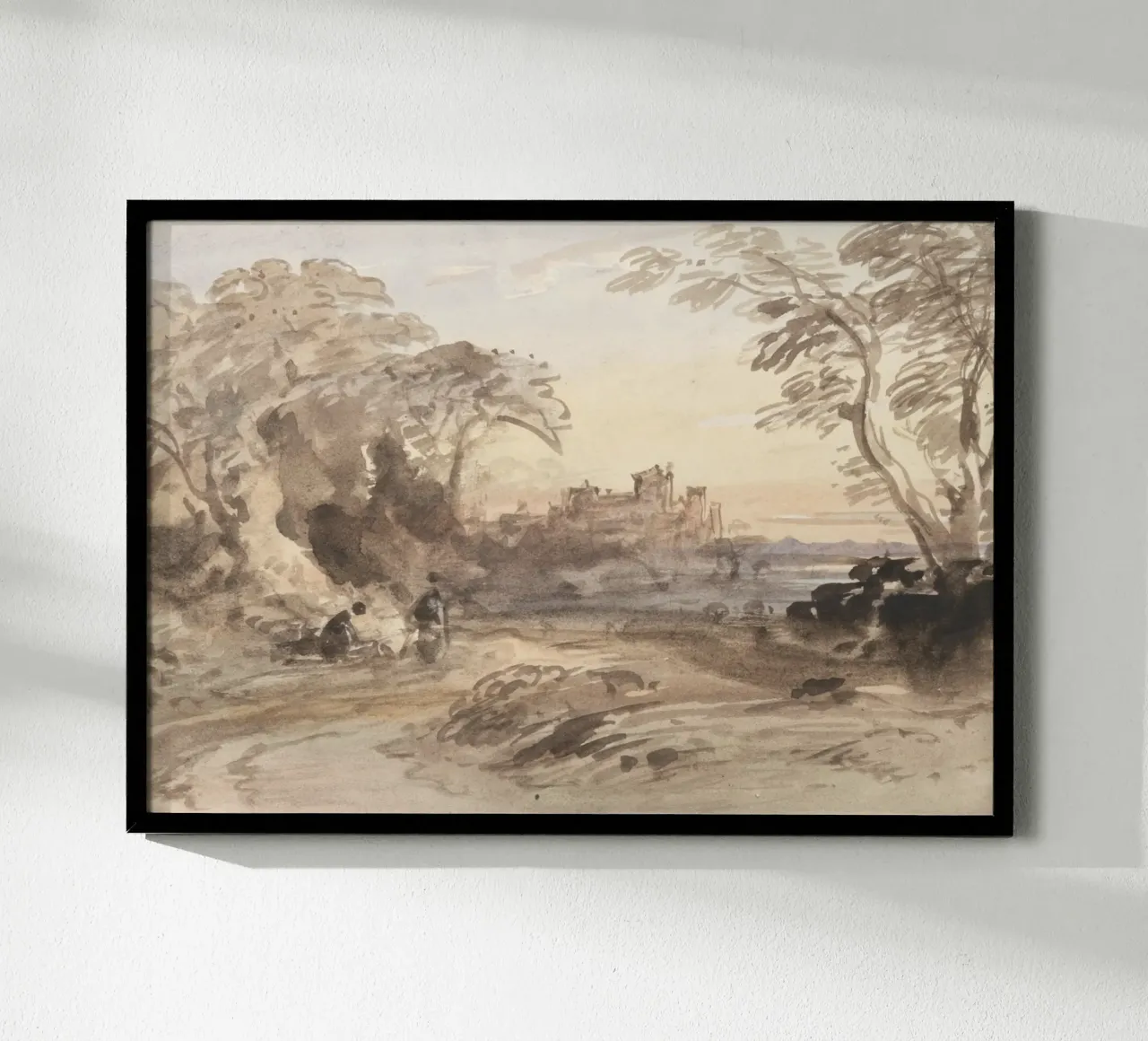 Paesaggio di rovine di un antico castello - Acquerello di epoca romantica poster con telaio in legno da ClubArt