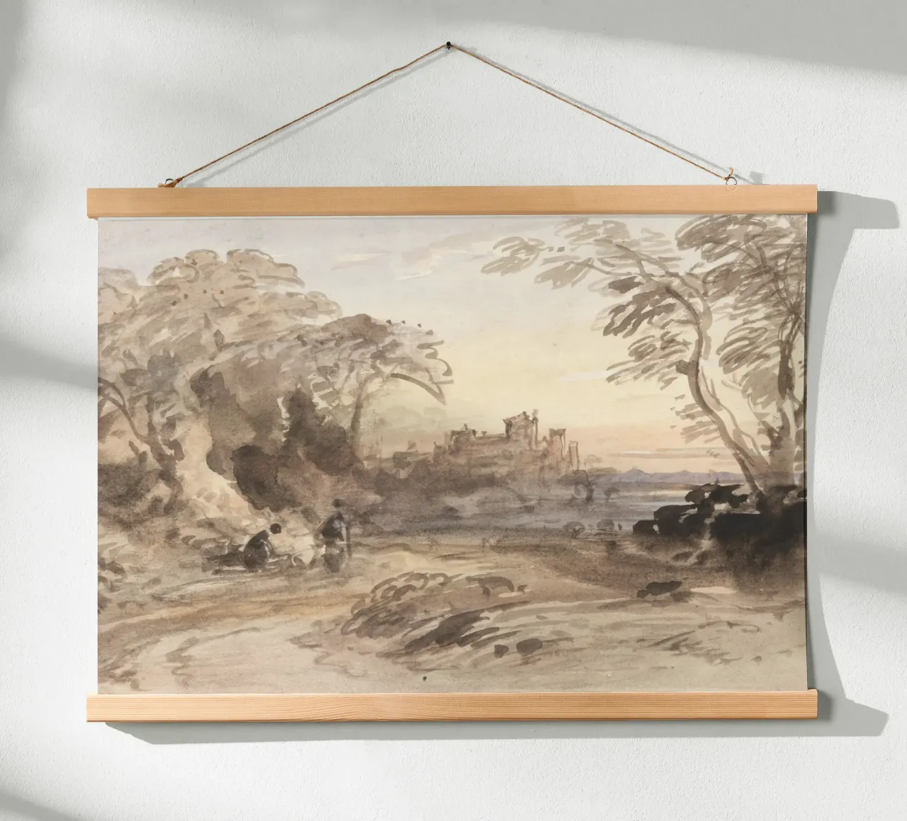 Paesaggio di rovine di un antico castello - Acquerello di epoca romantica poster con telaio in legno da ClubArt