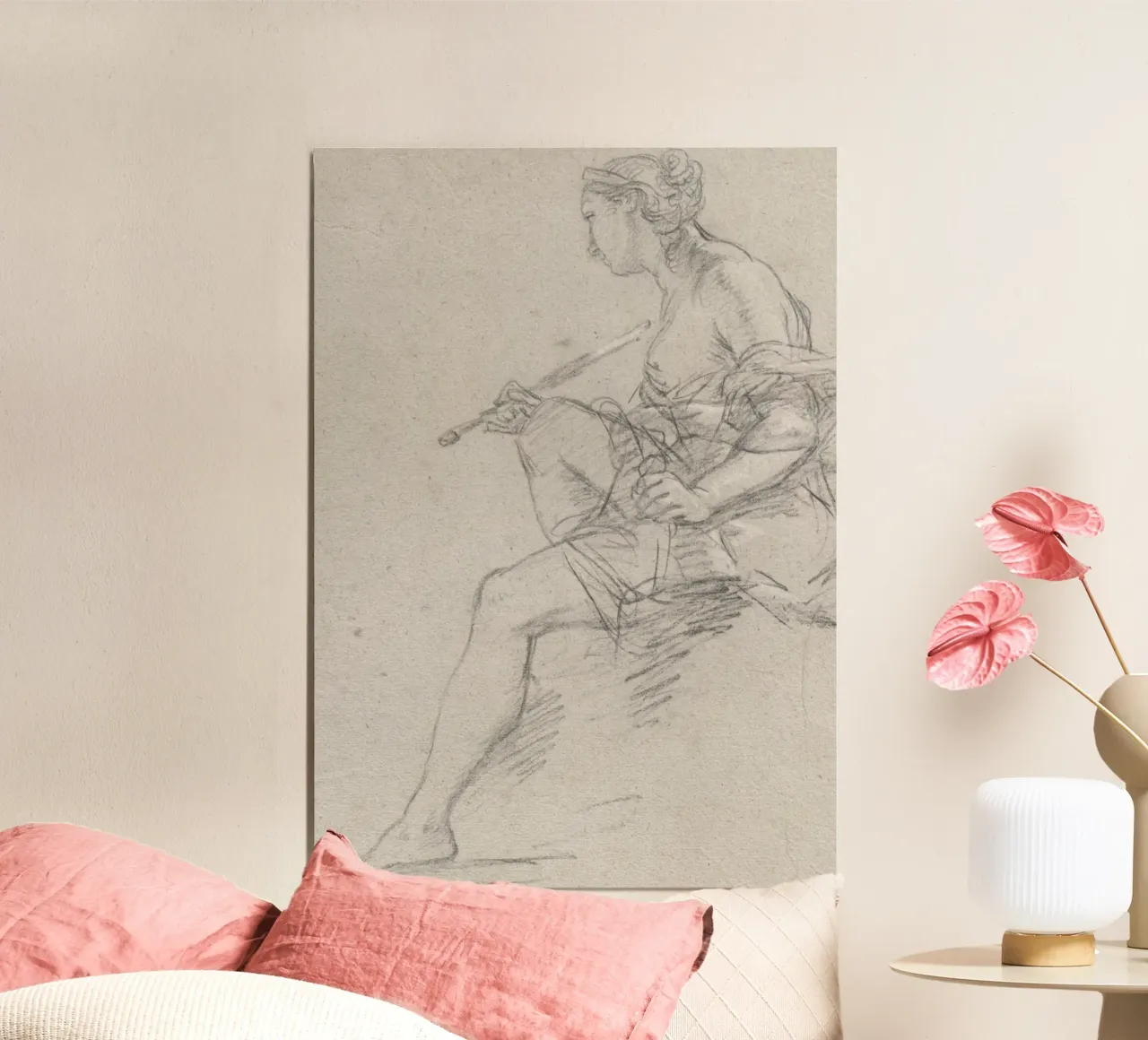 Schizzo rinascimentale: Studio di donna nuda che suona il flauto poster da ClubArt