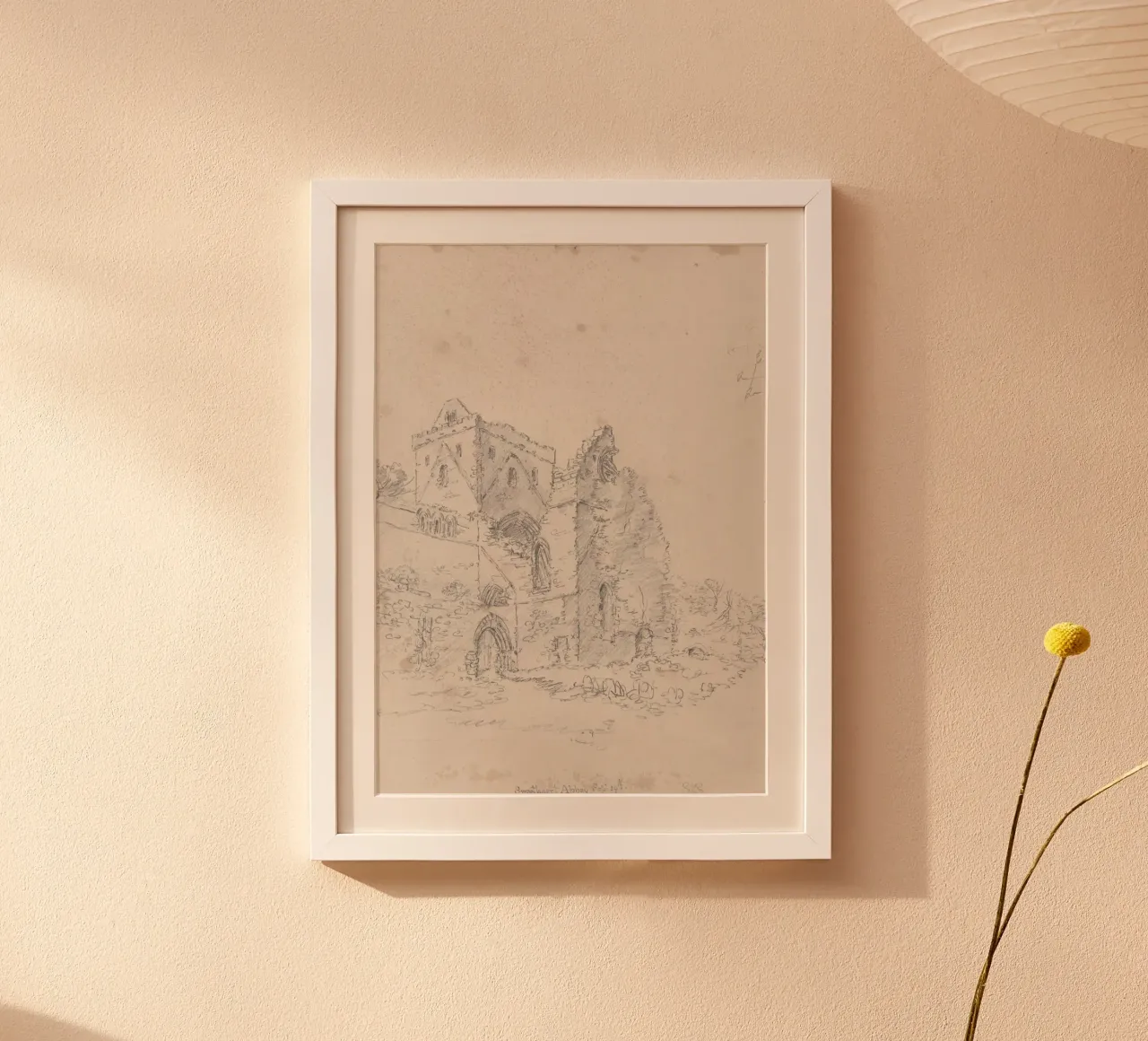 Ruïnes van de abdij van Swineshead: Historische architectuurschets poster met houten frame van ClubArt