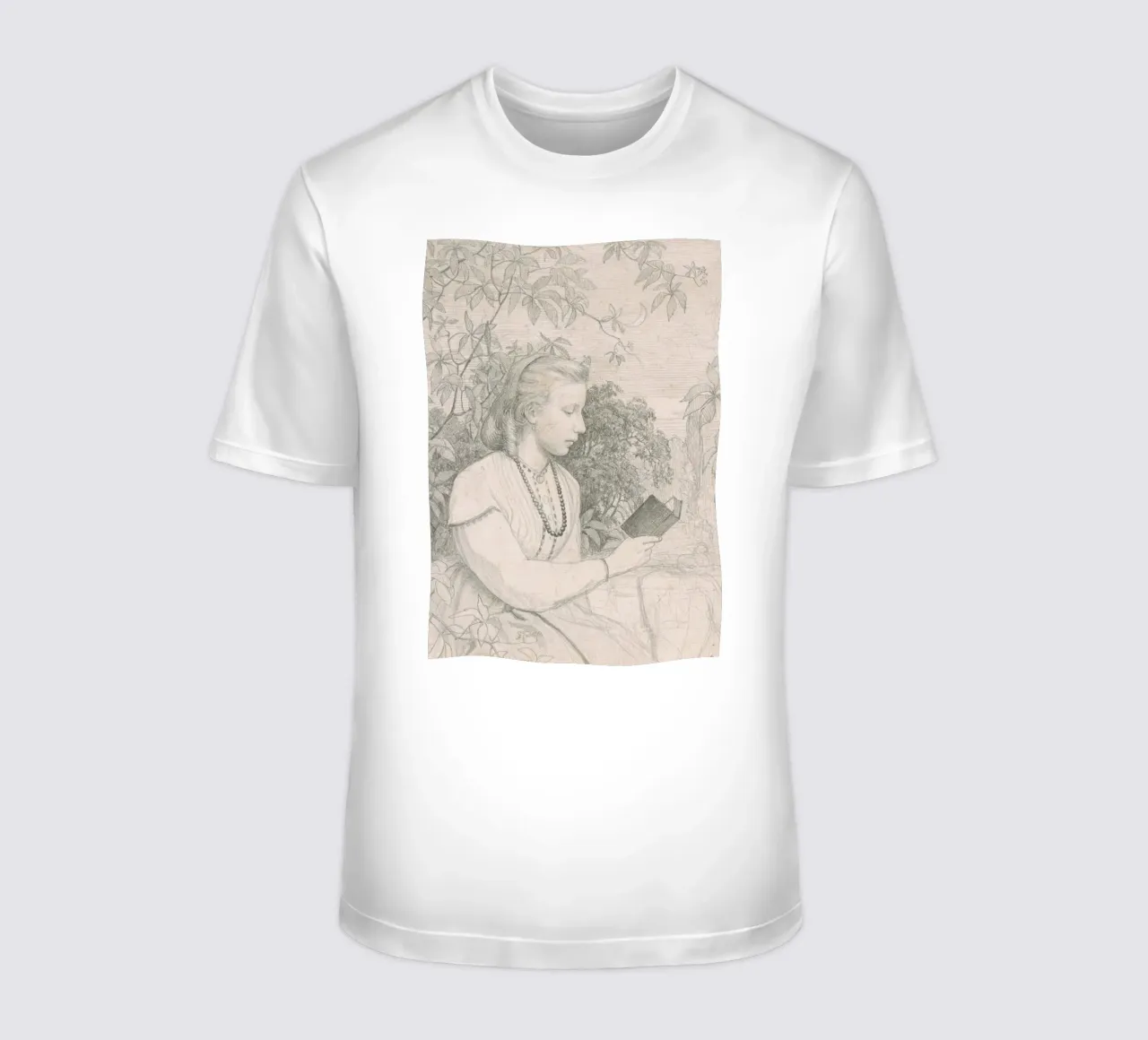 Victorian Sketch: Girl Reading in Garden Setting t-shirt by ClubArt