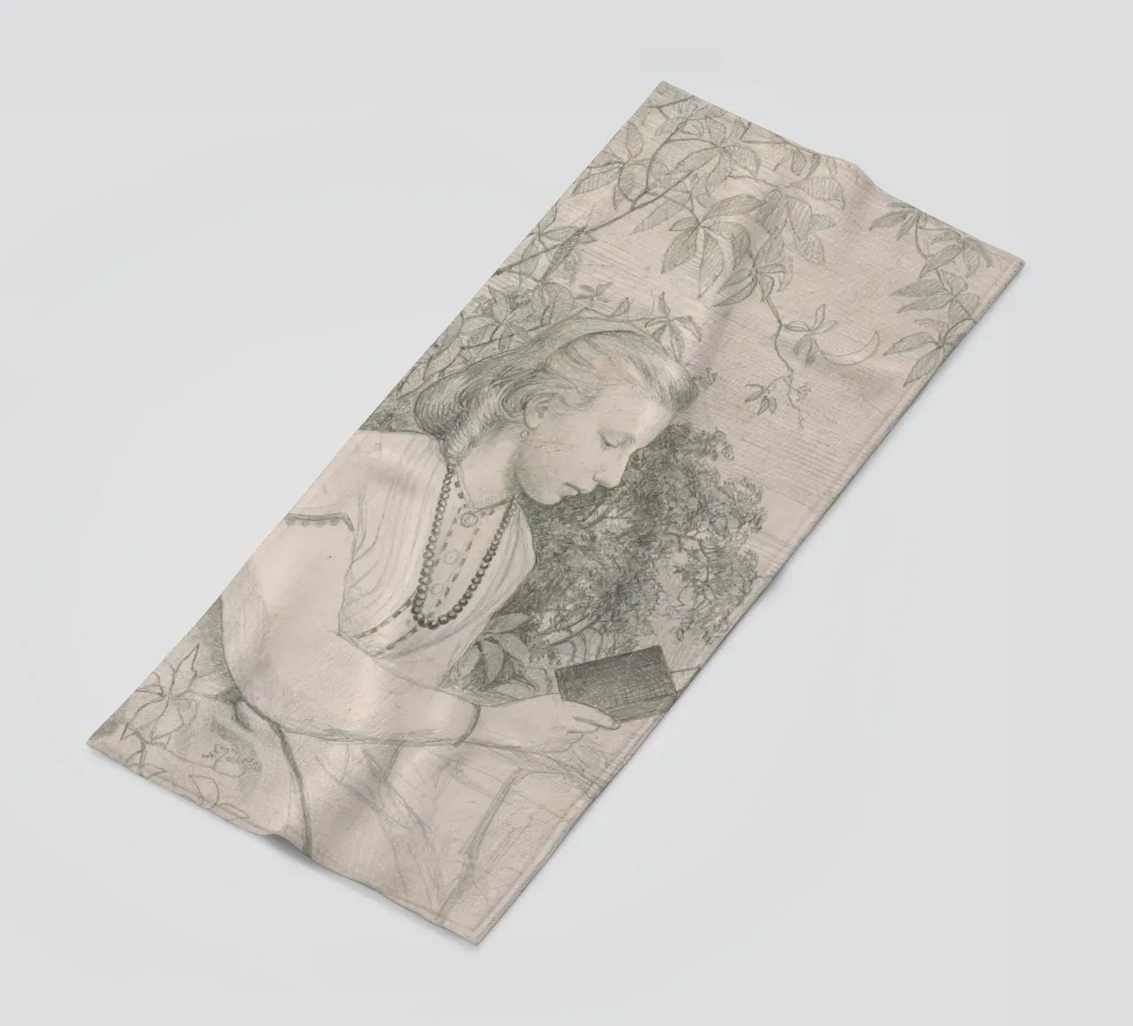 Victorian Sketch: Girl Reading in Garden Setting beach towel by ClubArt