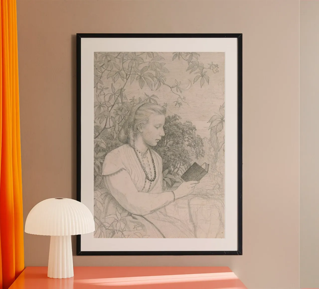 Victorian Sketch: Girl Reading in Garden Setting poster by ClubArt