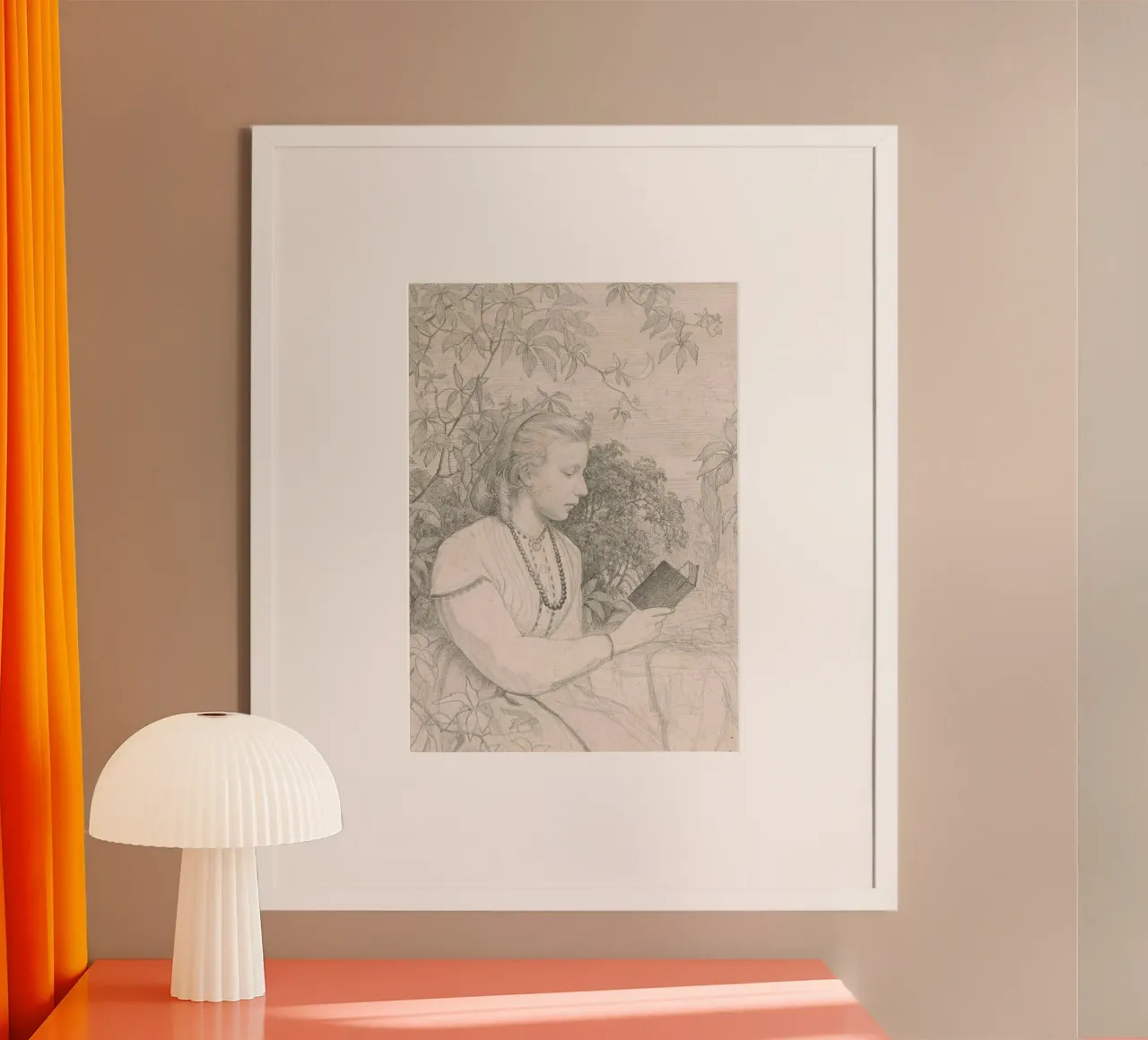 Victorian Sketch: Girl Reading in Garden Setting poster by ClubArt
