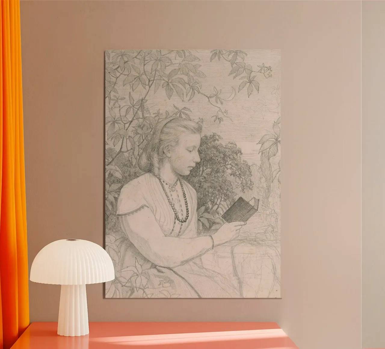 Victorian Sketch: Girl Reading in Garden Setting poster by ClubArt