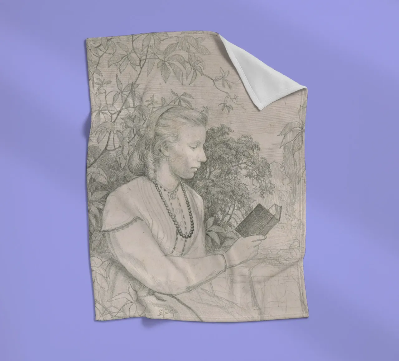 Victorian Sketch: Girl Reading in Garden Setting fleece blanket by ClubArt