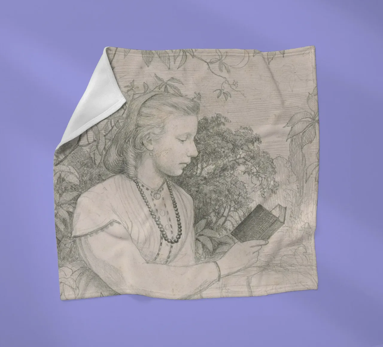 Victorian Sketch: Girl Reading in Garden Setting fleece blanket by ClubArt