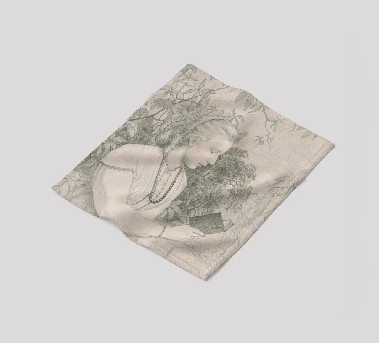Victorian Sketch: Girl Reading in Garden Setting fleece blanket by ClubArt