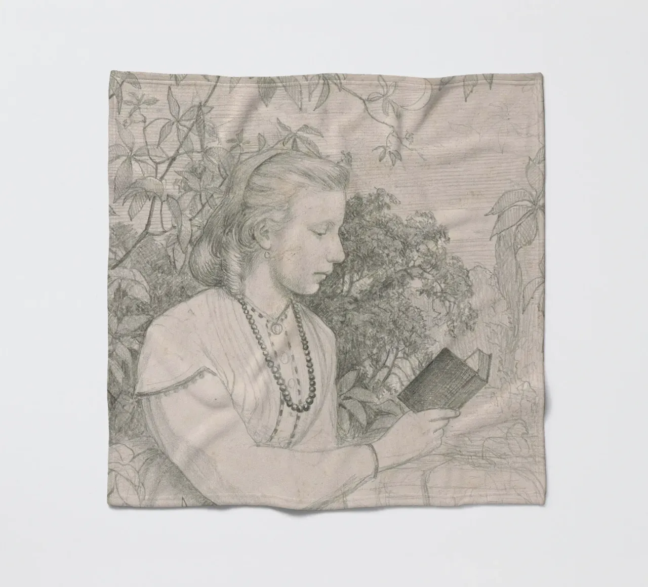 Victorian Sketch: Girl Reading in Garden Setting fleece blanket by ClubArt