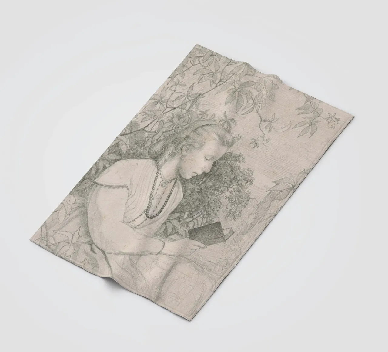 Victorian Sketch: Girl Reading in Garden Setting fleece blanket by ClubArt